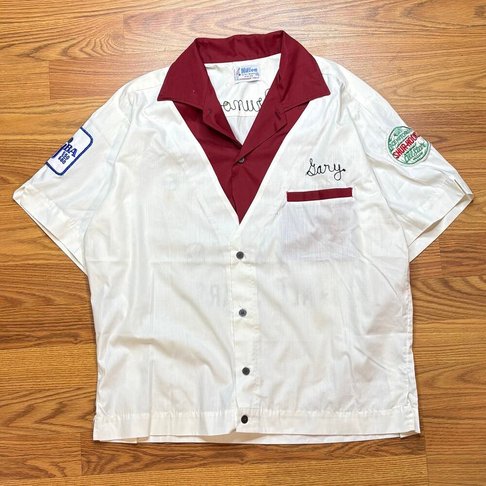 Vintage 1950s Hilton Northgate Lanes Bowling Shirt All Stars Chain Stitch L